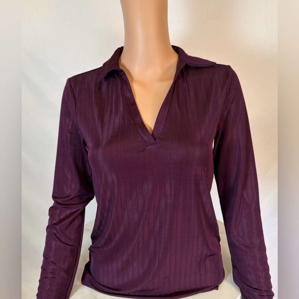 Banana Republic Purple Ribbed Long Sleeve V-Neck Top